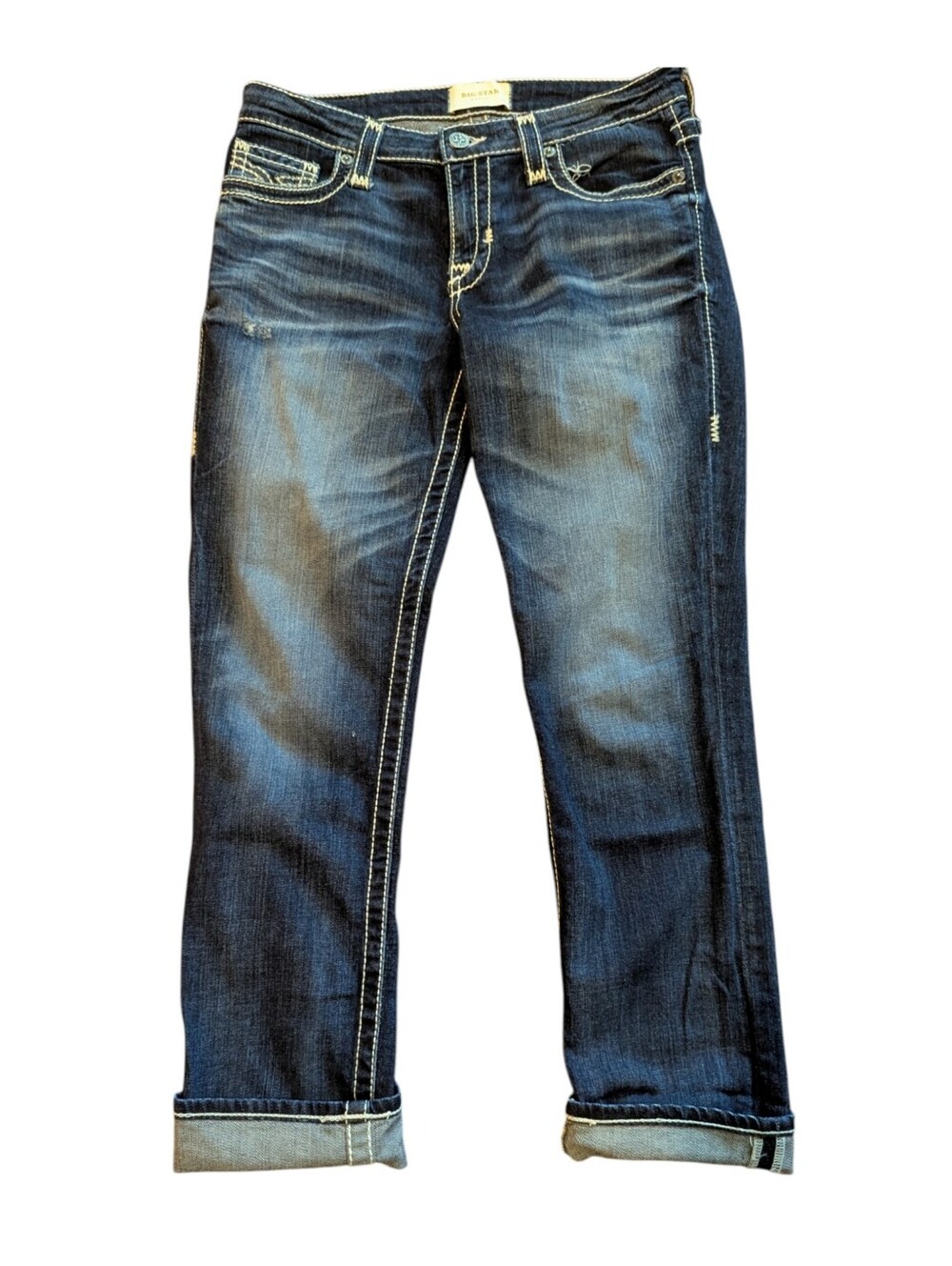 Big Star "Maddie" Dark Blue Ankle Selvedge Seam Jeans  Optional Cuff W28 L28
